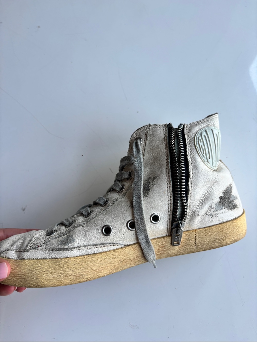 White High-Top Sneaker with Burgundy Glitter Star - Picture 2 of 5